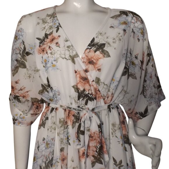 BALTIC BORN Maxi Dress, L, Off-white, Pink Floral, Faux Wrap, short lining - Picture 2 of 14